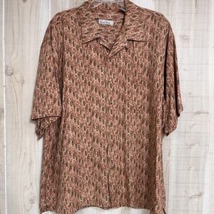 Burma Bibas Multicolor Geometric  Short Sleeve Men's  Shirt XXL 100% Silk Unique